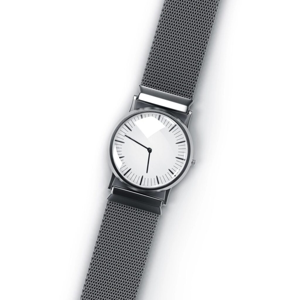 Classic stainless steel watch isolated on white background