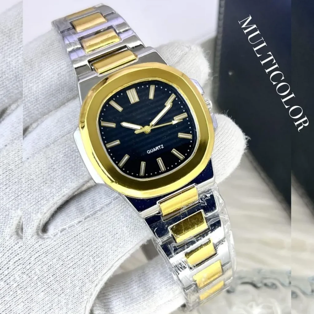 Men Square Watch Black Dial Silver Steel Chain Strap